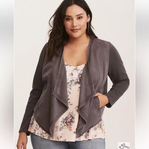 Torrid Grey Knit to Woven Drape Jacket size 2